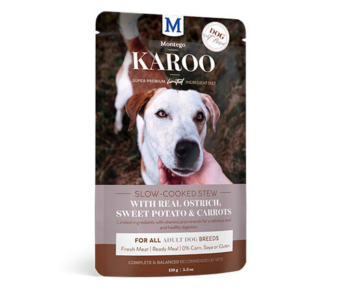 Montego Karoo real ostrich , sweet potato and carrot pouch 150g