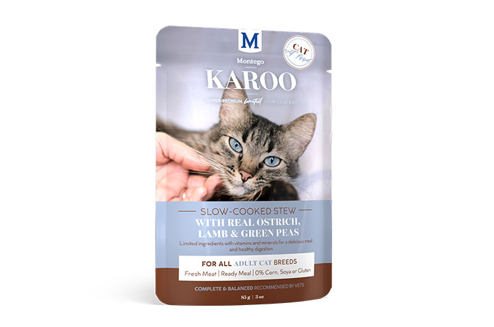 Montego Karoo real ostrich,lamb and green peas cat pouch 85g