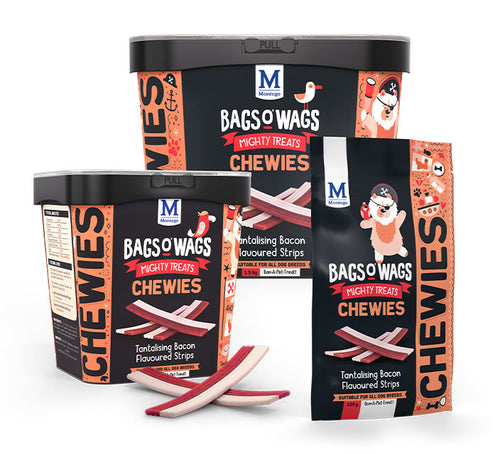 Bags o wags Bacon flavoured strips chewies (select size for price)