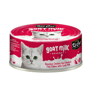 Kit Cat Boneless Chicken Shreds & Smoked Fish Flakes with Goat’s Milk Wet Cat Food